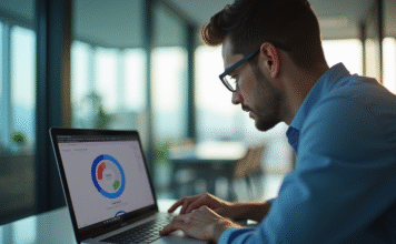 L’impact du spinner Google sur le SEO Professionnel analyse données SEO sur ordinateur reflet icône Google