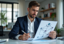 L’importance des backlinks en SEO : les backlinks sont-ils toujours pertinents ? Jeune professionnel analyse un diagramme SEO sur son bureau