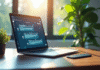 Bureau moderne avec ordinateur et smartphone pour communication securisee