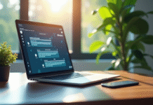 Bureau moderne avec ordinateur et smartphone pour communication securisee