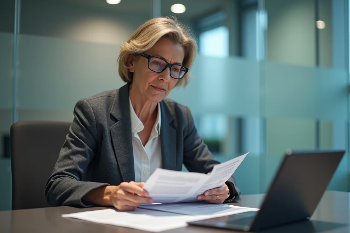 Directrice administrative comparant deux protocoles de réception de courrier PIX dans une salle de réunion