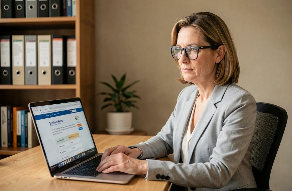 Enseignante connectée à la messagerie DSDEN 64 depuis son bureau à domicile sur un ordinateur portable