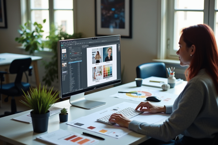 Designer créatif travaillant sur un logiciel de graphisme moderne