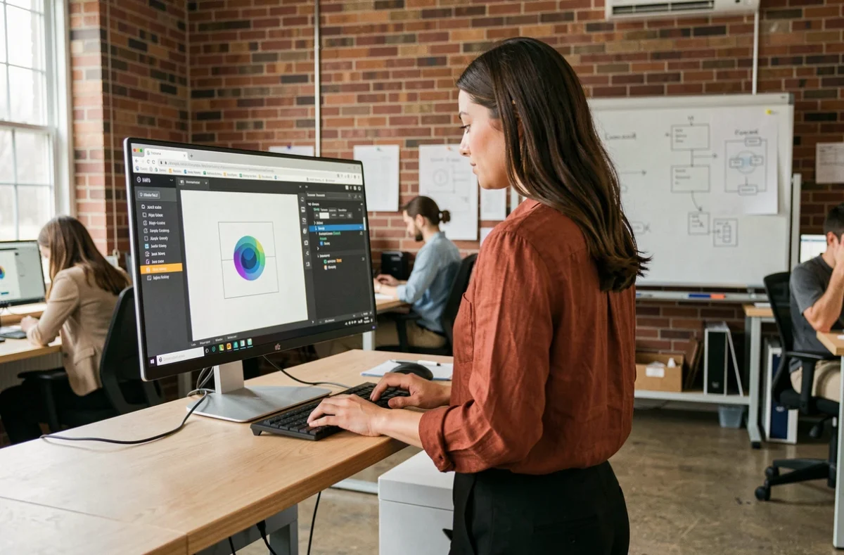 Designer UX visualisant le centrage vertical et horizontal d'une icône dans un conteneur div