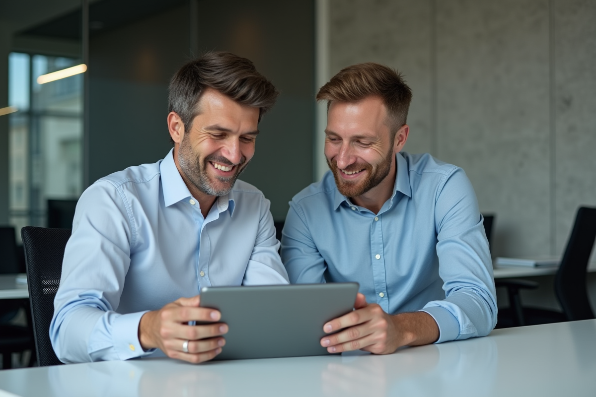 Deux hommes en réunion de travail dans un bureau moderne