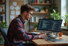 Développeurs sites Web : quels logiciels utiliser ? Découvrez les outils phares ! Jeune developpeur web concentré sur son ordinateur portable