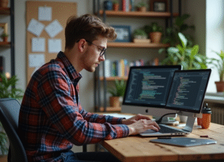 Développeurs sites Web : quels logiciels utiliser ? Découvrez les outils phares ! Jeune developpeur web concentré sur son ordinateur portable