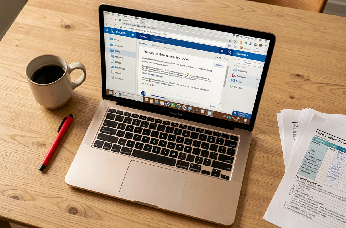 Écran d'ordinateur affichant une interface webmail académique organisée avec des dossiers de messagerie pour enseignants