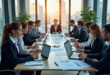 Groupe de professionnels en réunion dans un bureau moderne
