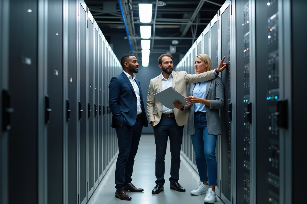 Equipe professionnelle dans un centre de données