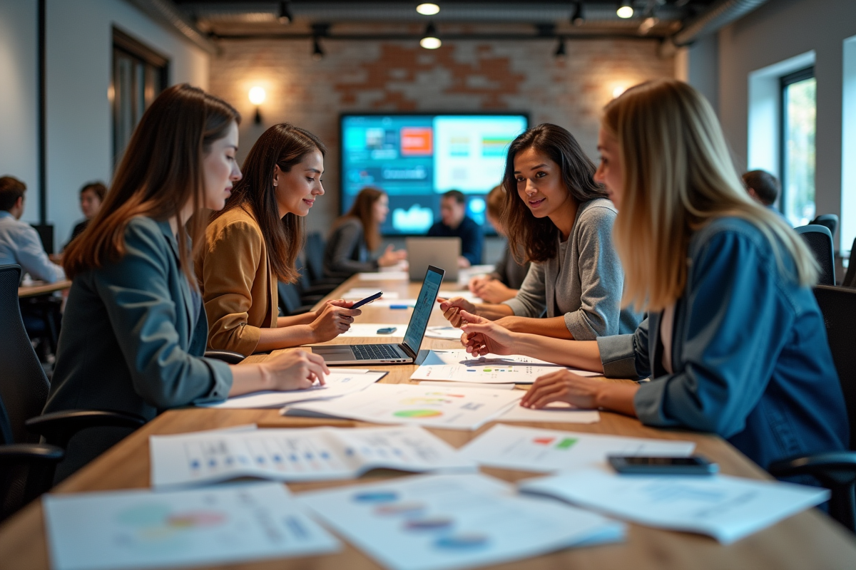 Groupe de professionnels marketing collaborant en réunion