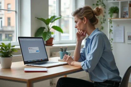 Femme au bureau face à un problème de connexion email