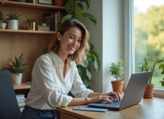Réseau privé : comment créer un espace de partage sécurisé ? Jeune femme au bureau à domicile souriante et concentrée