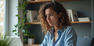 Solutions OneDrive plein : comprendre et agir pour libérer de l’espace Femme au bureau à domicile regardant son ordinateur avec souci