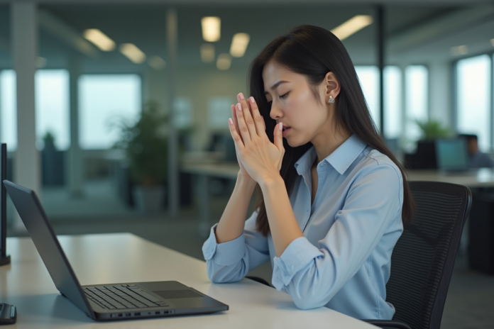 femme-frustration-bureau Jeune femme frustrée au bureau devant son ordinateur