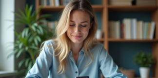 Utiliser l’OCR : Adobe Scan pour Android – Conseils pratiques Jeune femme avec smartphone et document sur bureau