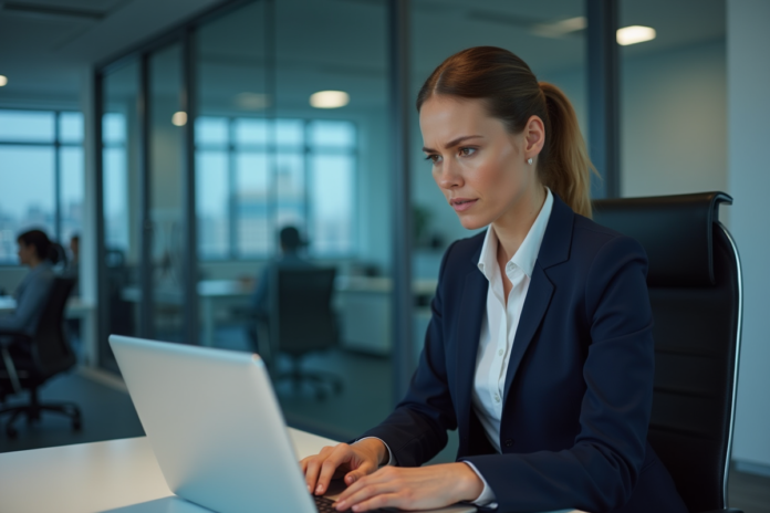 Femme d'affaires surveillant une alerte de cybersécurité