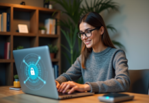 Configurer facilement l’option TLS pour sécuriser votre connexion : nos conseils Jeune femme concentrée utilisant un ordinateur dans un bureau sécurisé