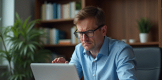 Visualisation de fichiers PDF : pourquoi ne pas y arriver ? Problème et solutions Homme d'âge moyen frustré devant un ordinateur avec erreur PDF