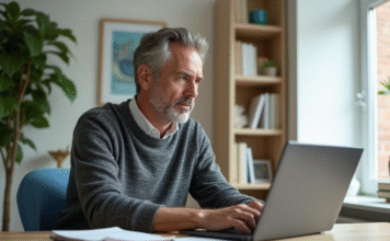 Enregistrer une réunion : choix optimal pour une conférence en ligne Homme d'âge moyen en tenue décontractée travaillant en visioconference