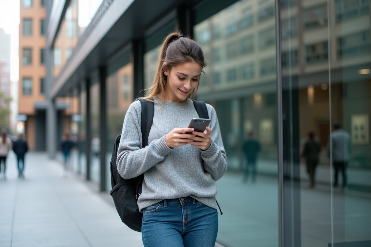 Jeune femme configurant la double authentification en extérieur