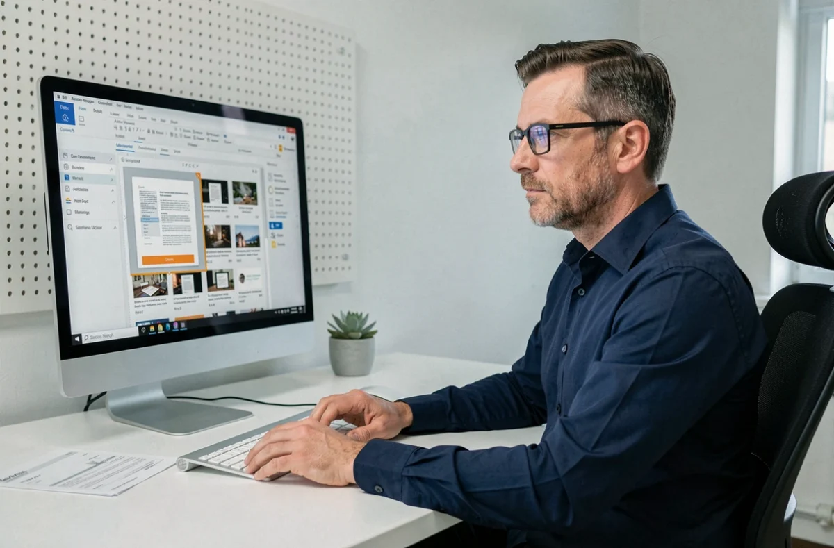 Homme utilisant un outil gratuit pour supprimer des pages inutiles d'un fichier PDF sur PC