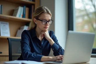 Étudiante frustrée devant un écran d'erreur de connexion à la messagerie universitaire Zimbra sur son ordinateur portable