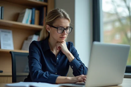 Étudiante frustrée devant un écran d'erreur de connexion à la messagerie universitaire Zimbra sur son ordinateur portable
