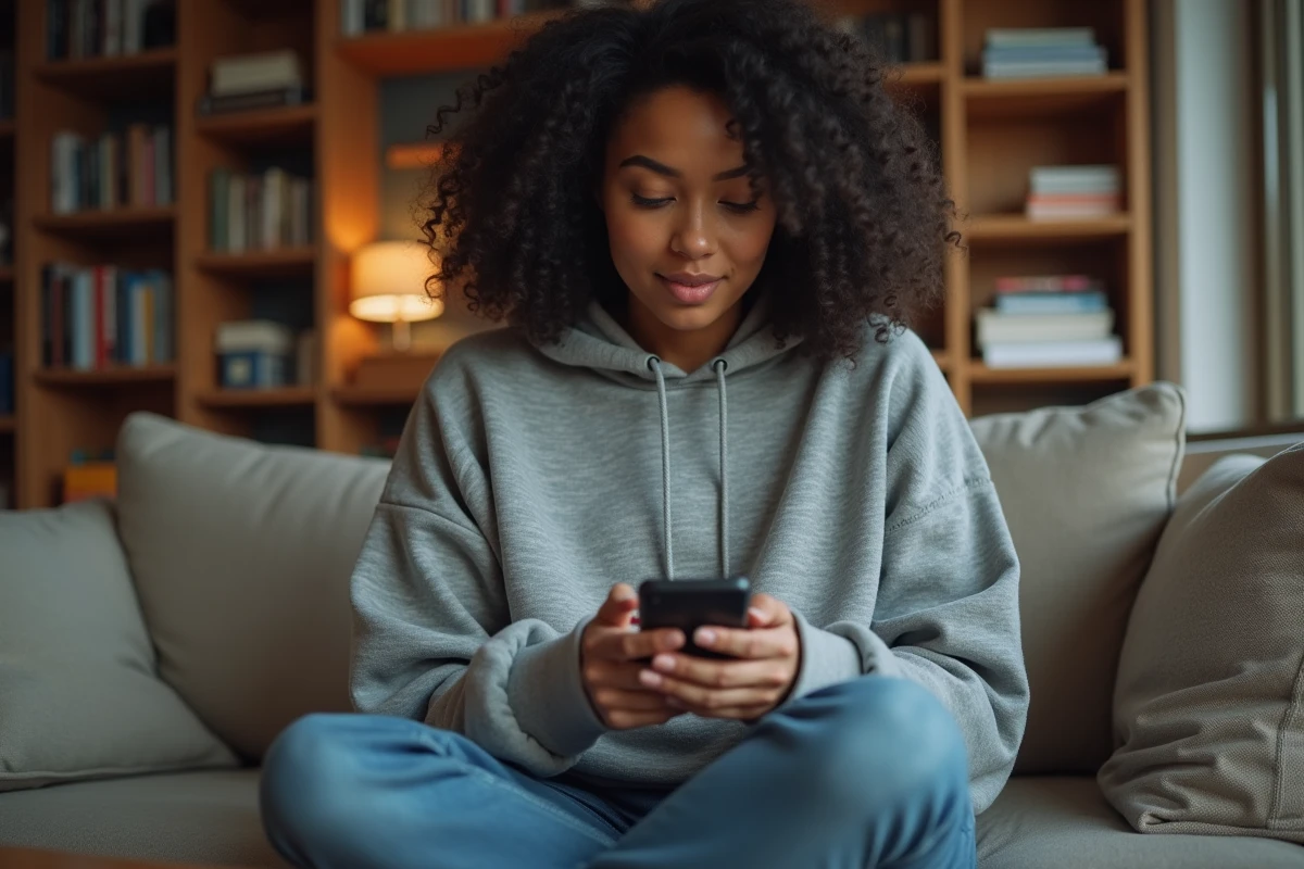 Femme utilisant un gestionnaire de mots de passe sur smartphone pour protéger ses données personnelles