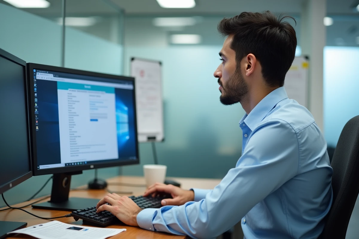 Administrateur ou étudiant réinitialisant un mot de passe oublié sur le webmail Grenoble INP depuis un bureau universitaire