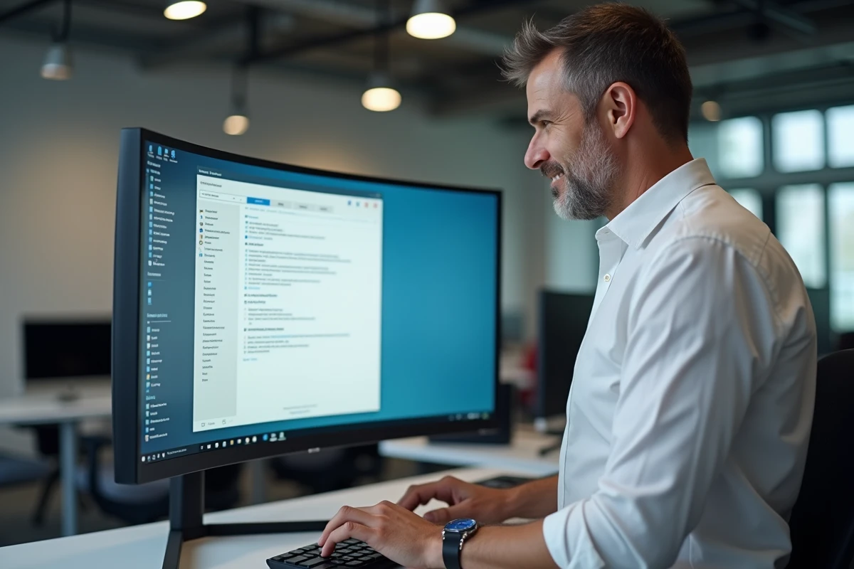 Technicien en entreprise modifiant les paramètres de langue et de disposition du clavier Windows sur un poste de travail professionnel