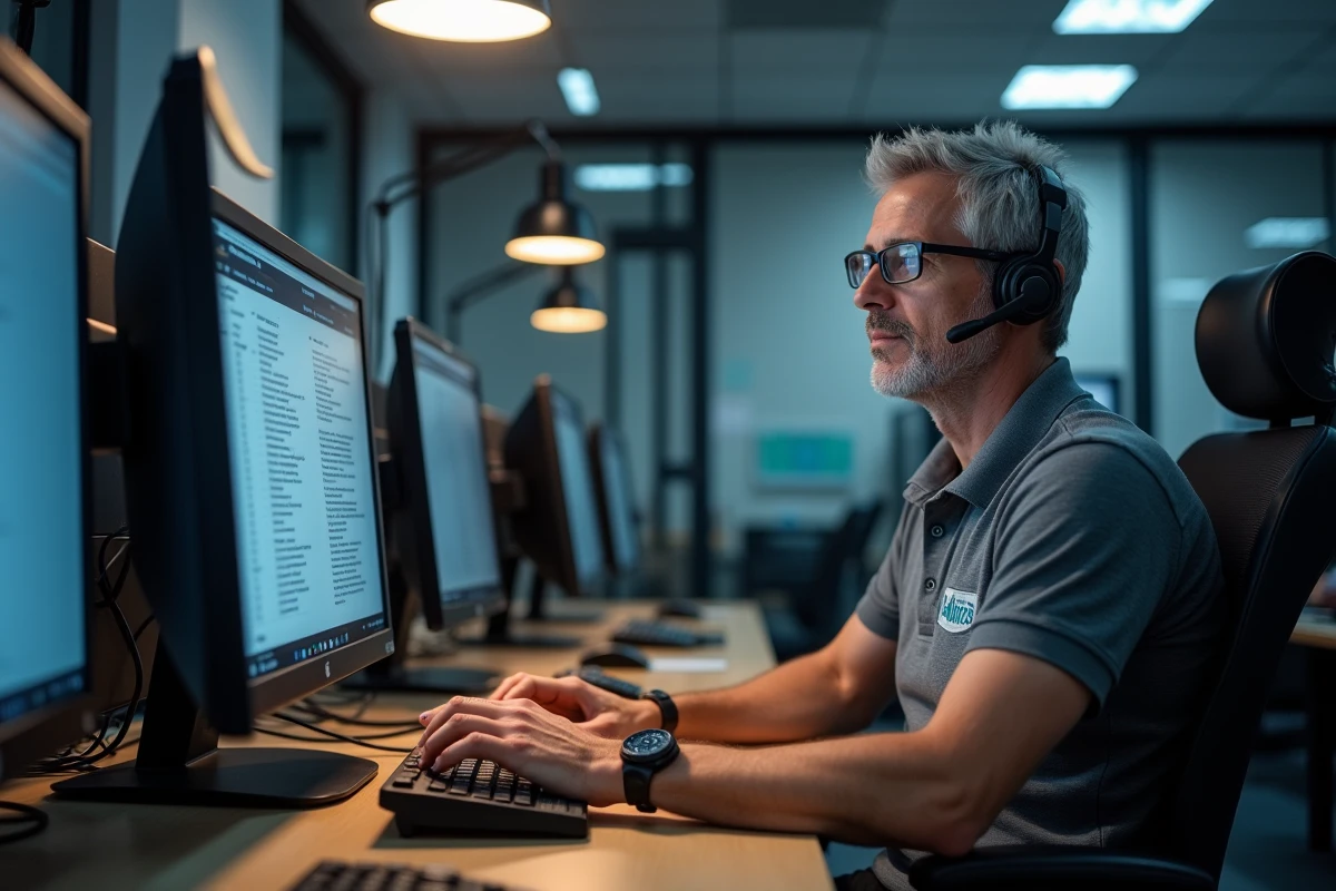Technicien informatique universitaire résolvant des problèmes de connexion récurrents sur l'interface Zimbra depuis un poste de travail multi-écrans